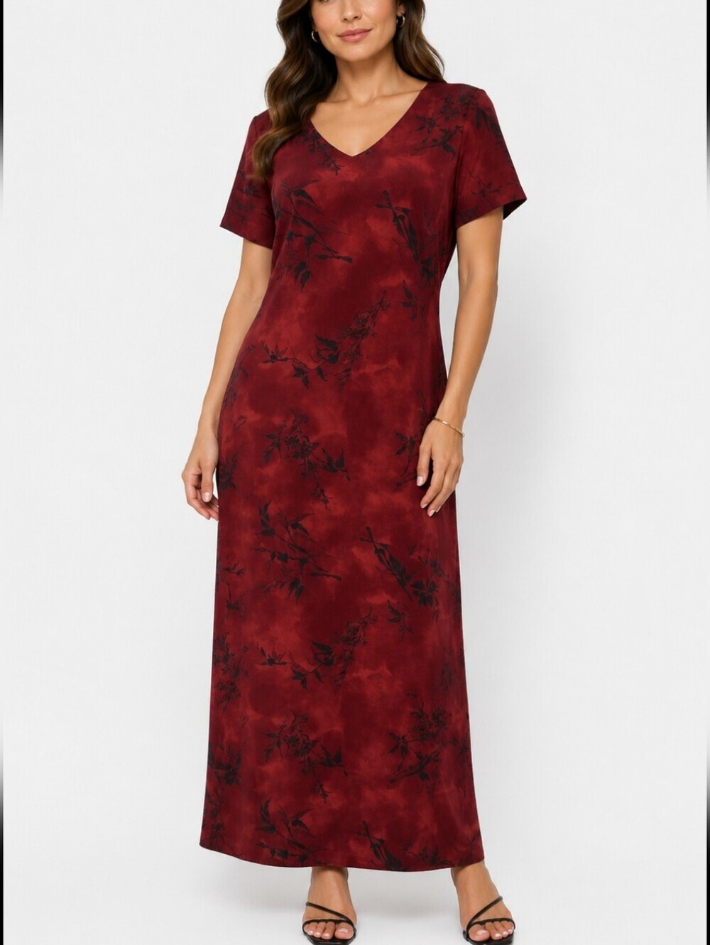 Talbots~Women's Size 10~Red Hints Orange & Black Maxi Party Cocktail  Dress.